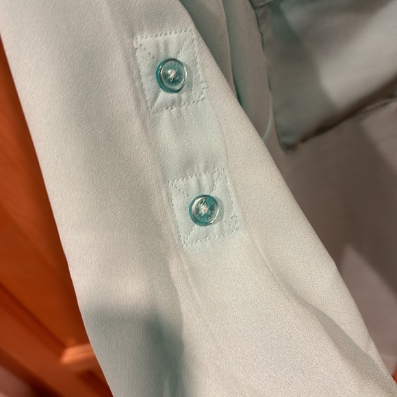 EXPRESS Small Top Blouse Shirt Convertible Sleeve Teal Pale Green women’s - Picture 2 of 8